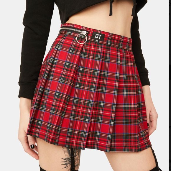 Red Plaid Mini Skirt - Picture 1 of 5